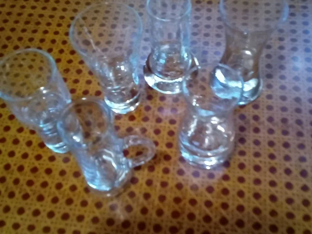 Set of 6 Vintage Assorted Shot Glasses.